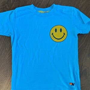 Aviator Nation Bright Blue Tee with Yellow Smiley